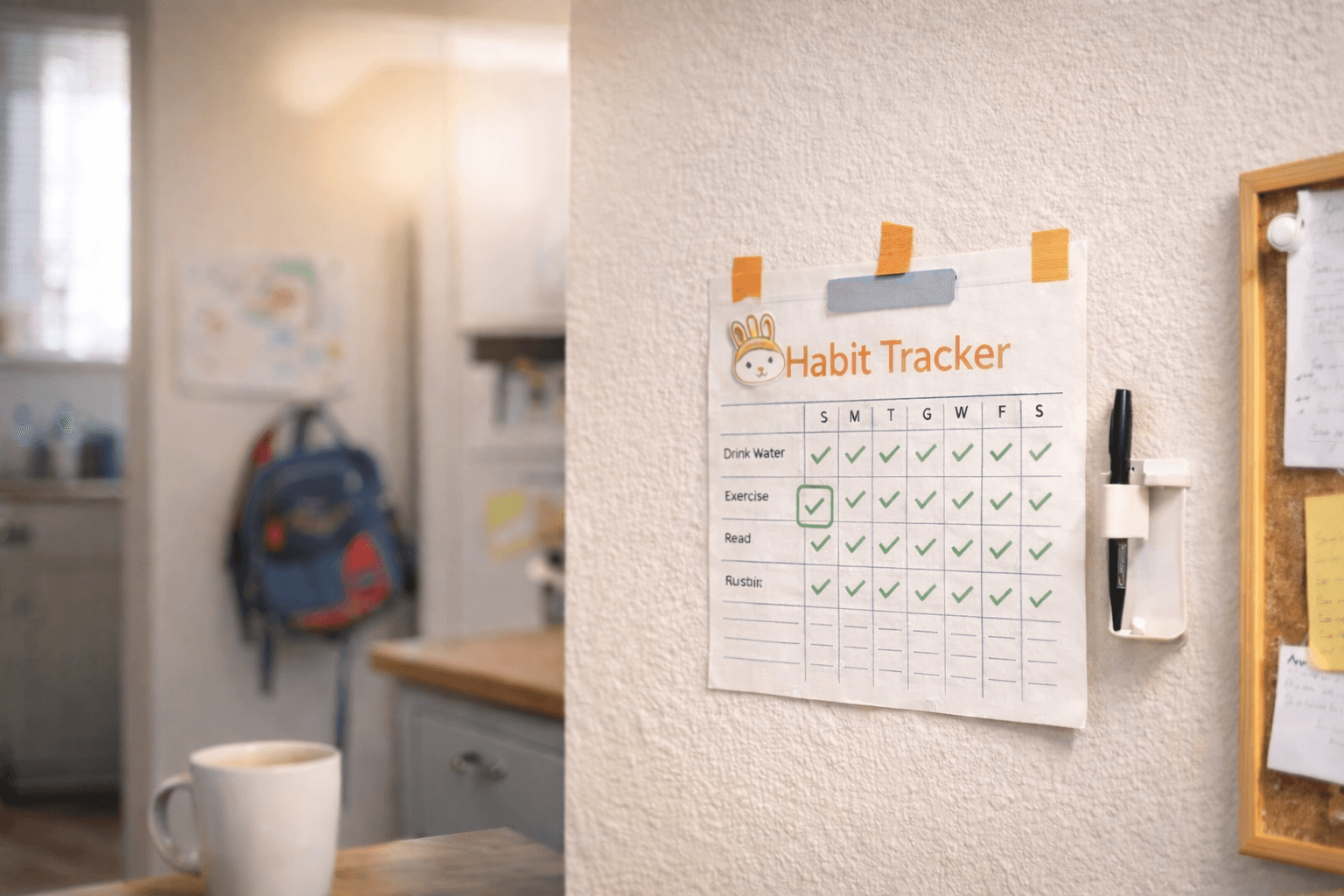 HabitCal installed — organized habit calendar on wall